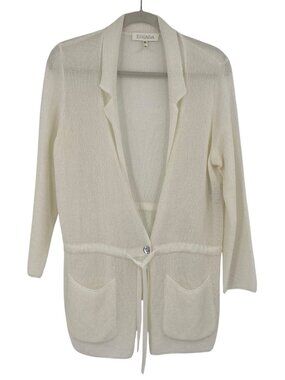 Escada VTG Cardigan Single Button Tie Ivory Women’s Size 40 Quiet Luxury